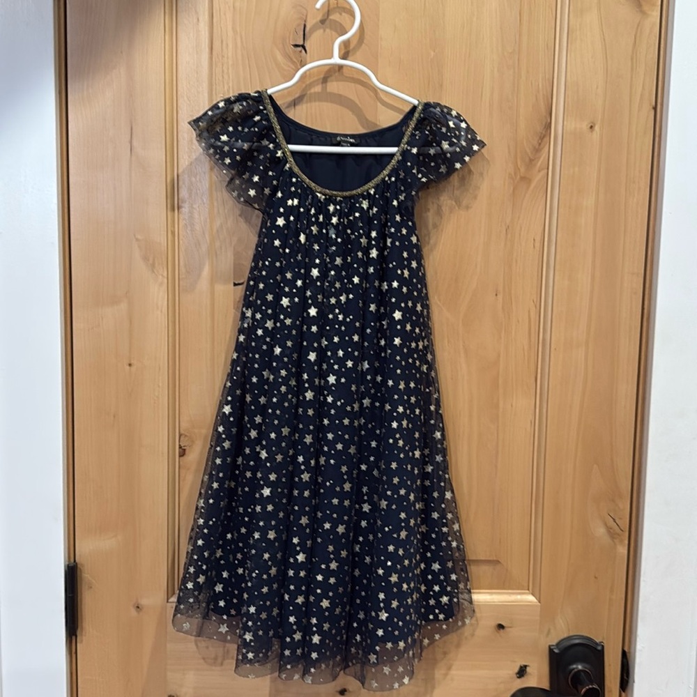 Zunie Dress, Navy Blue and Gold Stars- Girls Size 6x